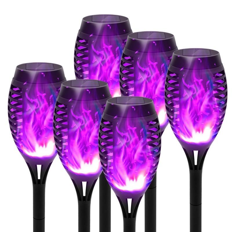 

НОВЫЕ 6 шт. Солнечные фонари-факелы с эффектом пламени, мерцающий свет, водонепроницаемые, для сада, Хэллоуина, Рождества, уличные, для газона, дорожки, двора, патио, напольные лампы Purple 6pcs