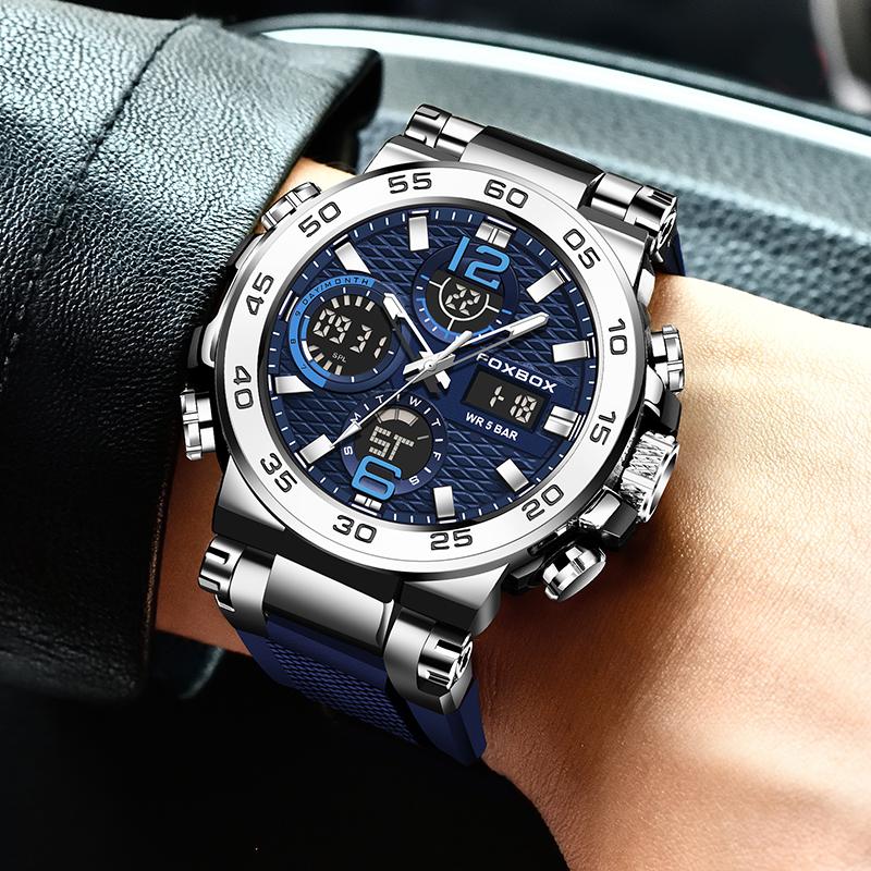 Fashion Business LED Backlight Alarm Quartz Chronograph Clock Male Waterproof Luminous Diving Watch Men Reloj Hombre+Box