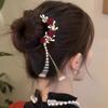 New Chinese Style Red Rose Fringe Hairpin Vintage Rose Hair Sticks Hairwear For Women Hair Fork Disk Hair Chopsticks Headdress