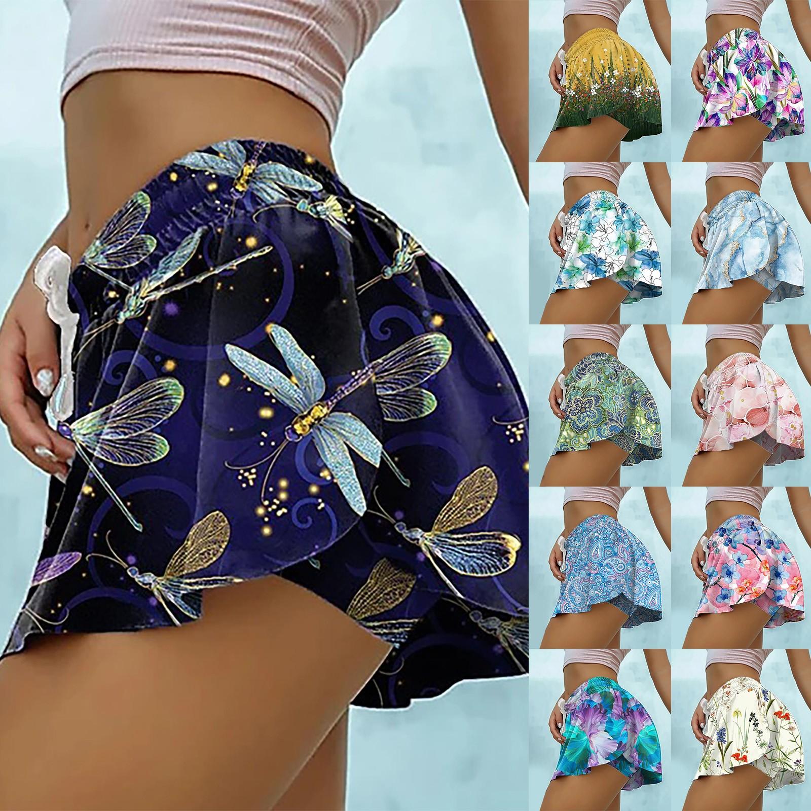 

Женская летняя модная юбка на шнурке, брюки с принтом, спортивные шорты для йоги
