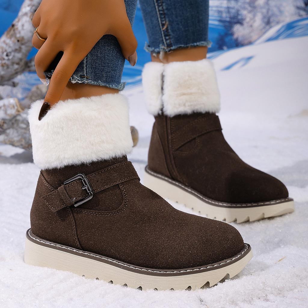 Warm Snow Boots Women's Winter 2025 New Belt Buckle Side Zipper Plus-size Fleece Cotton Shoes