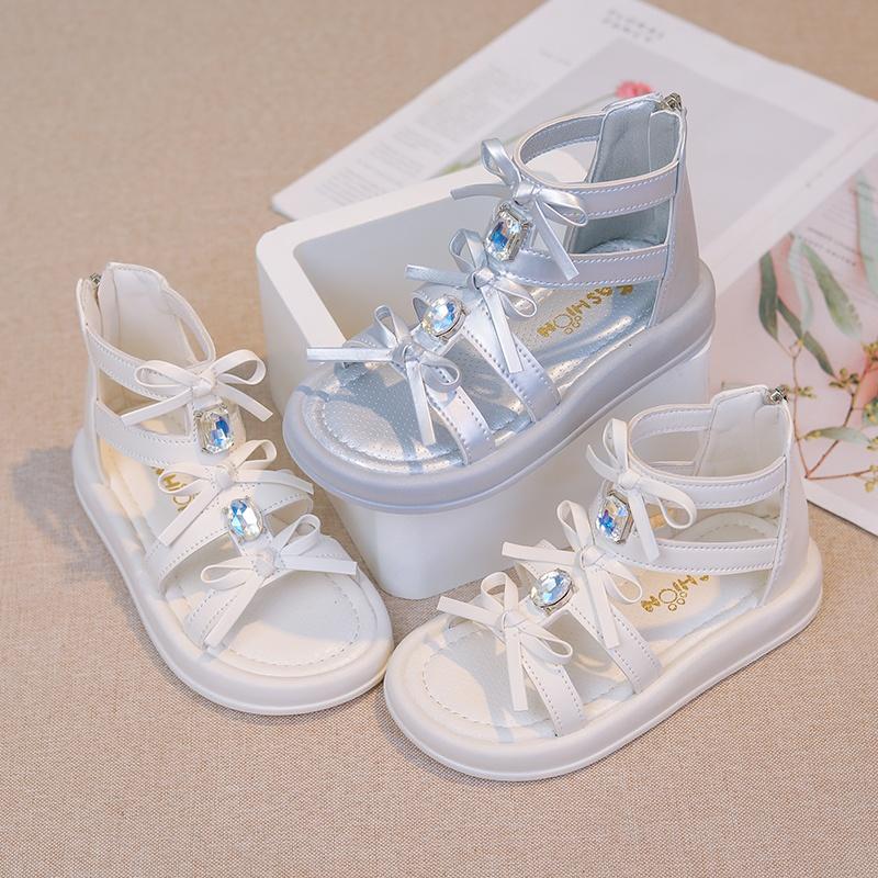 *Fashionable New Diamond Elegant Bag with Princess Sandals for Women Summer Round Bow Sexy and Comfortable Children's Sandals