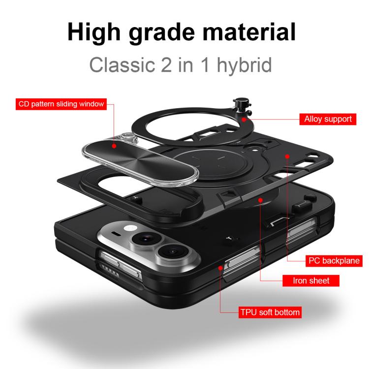 CD Texture Sliding Camshield Magnetic Holder Phone Case For iPhone Duo, TPU PC Shockproof Lens Protective Cover