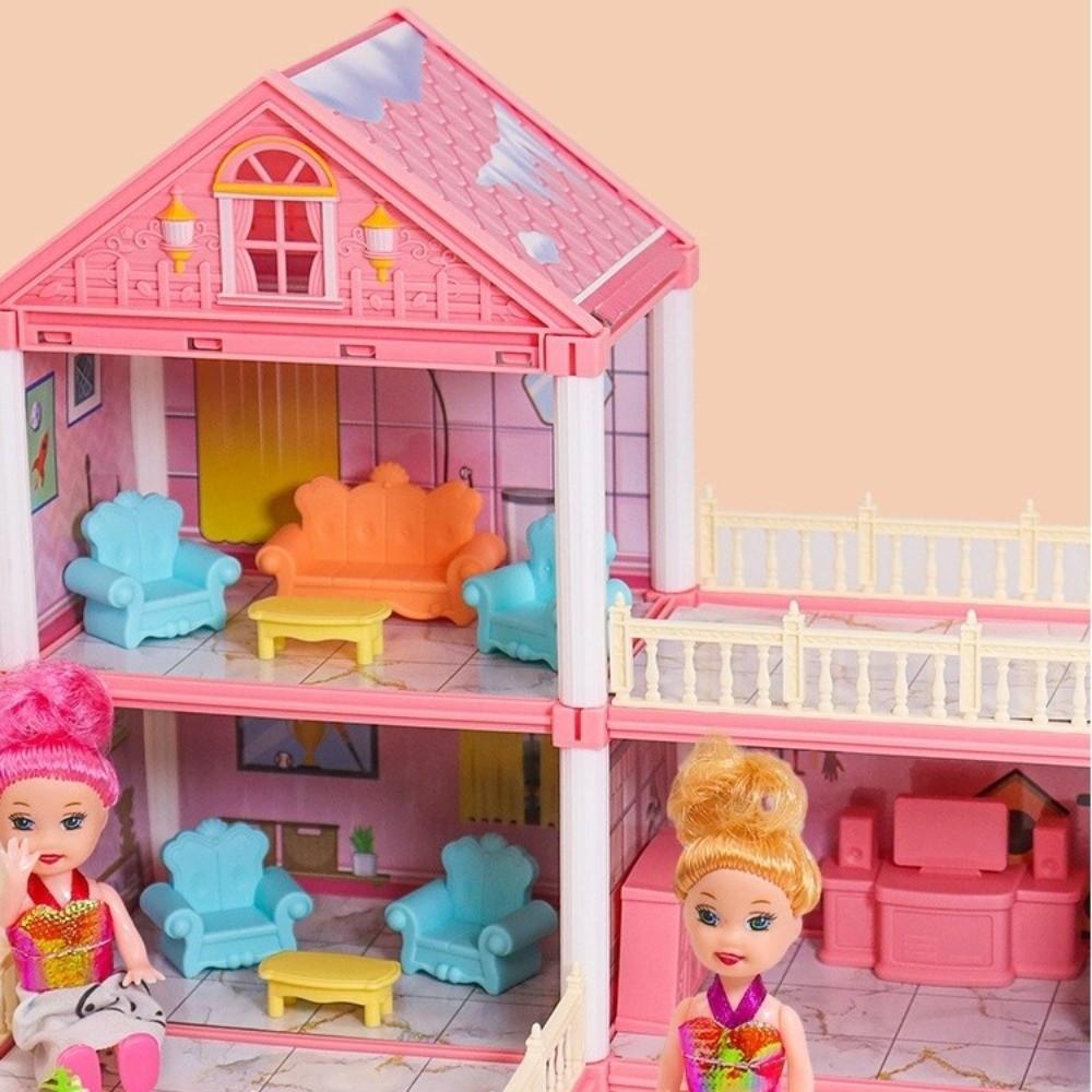 with LED Lighting Doll House Set Miniature Furniture Castle Doll House  Kids