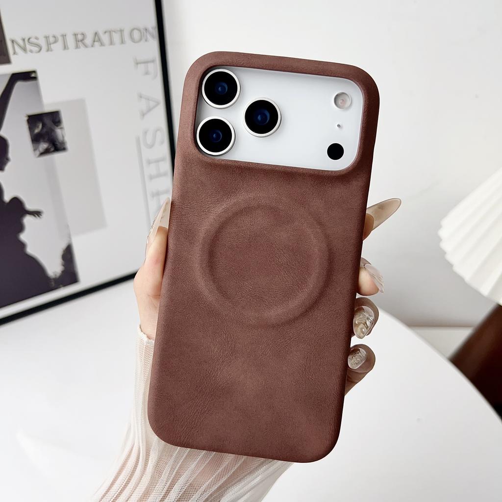 Rrtro Suede Lambskin Leather Magnetic Case For iPhone 17Air 16 15 14 13 12 17 Pro Max Plus For Magsafe Wireless Charging Cover