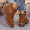 Women Boots 2025Retro Suede Round Head Thick With Belt Buckle Boots  EuropeAmerica Wind Casual High Heel Ankle Boots Botas Mujer
