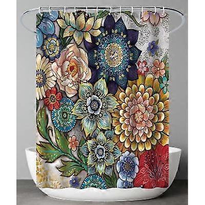 Dww-180 X 200cm Shower Curtain with 12 Hooks, Quick Drying (Flowers), Waterproof Polyester Fabric, Machine Washable, Bathroom Curtains
