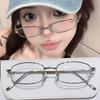 Square Glasses Frame for Women Small Metal Frame Flat Anti-blue Glasses Japanese Men Vintage Trendy Silver Y2K Reading Glasses