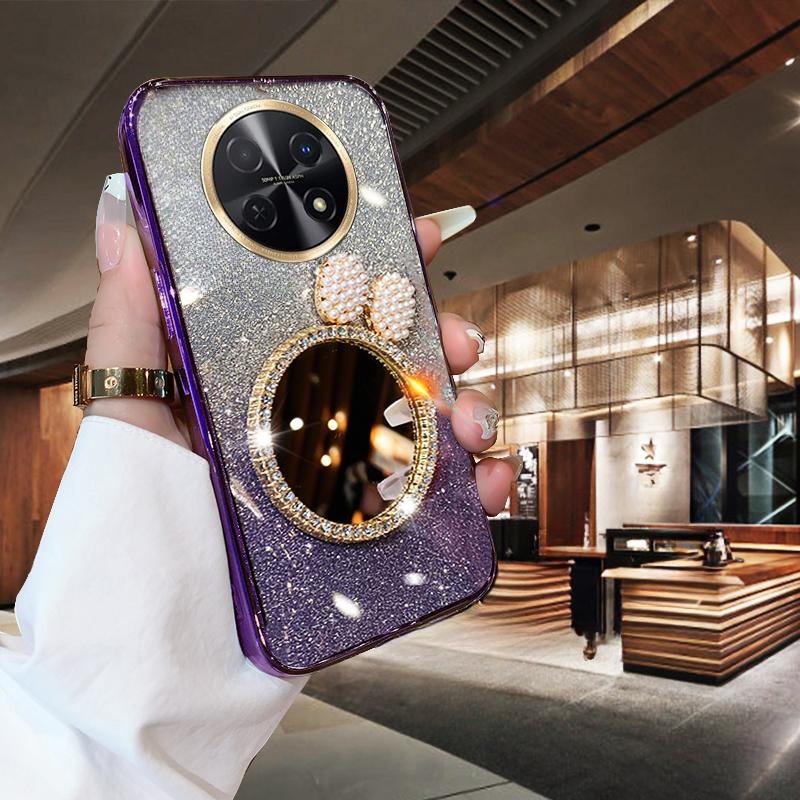 For Huawei Nova 15 Pro Max Case with Bow Makeup Mirror Luxury Shiny Gradient Clear Plating Glitter Girls Slim for Huawei Nova15 Pro Max Back Cover