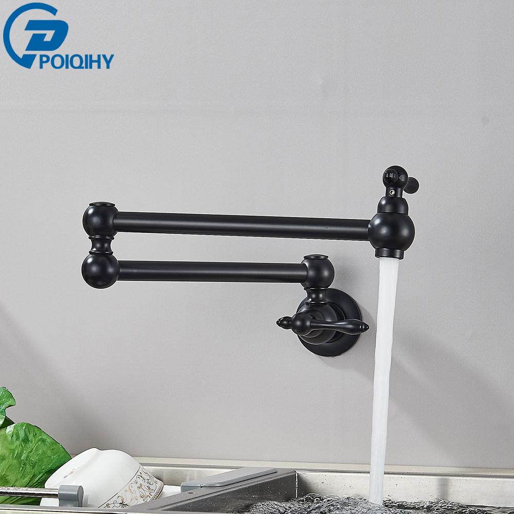 Chrom-schwarzer Wandhahn, einzelner Kaltwasserhahn, 360° drehbarer Auslauf, Waschhahn, klappbarer Hals, Badezimmer-Küchenhahn