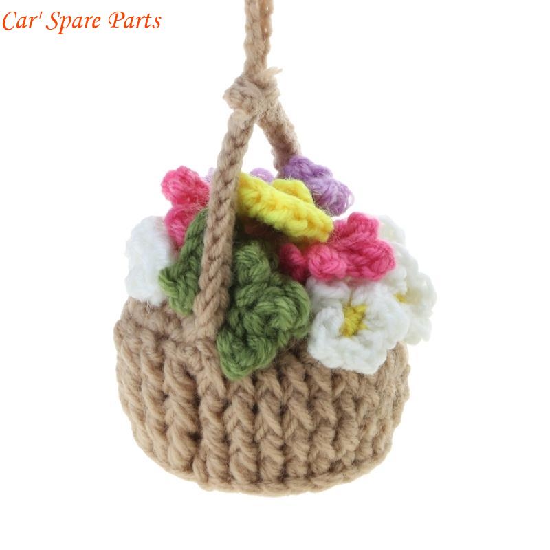 Y4UA Car Hanging-Handmade Rear View Mirrior Charm Car Decorations Knitted Hanging- Planters for for Car Home-Decoration