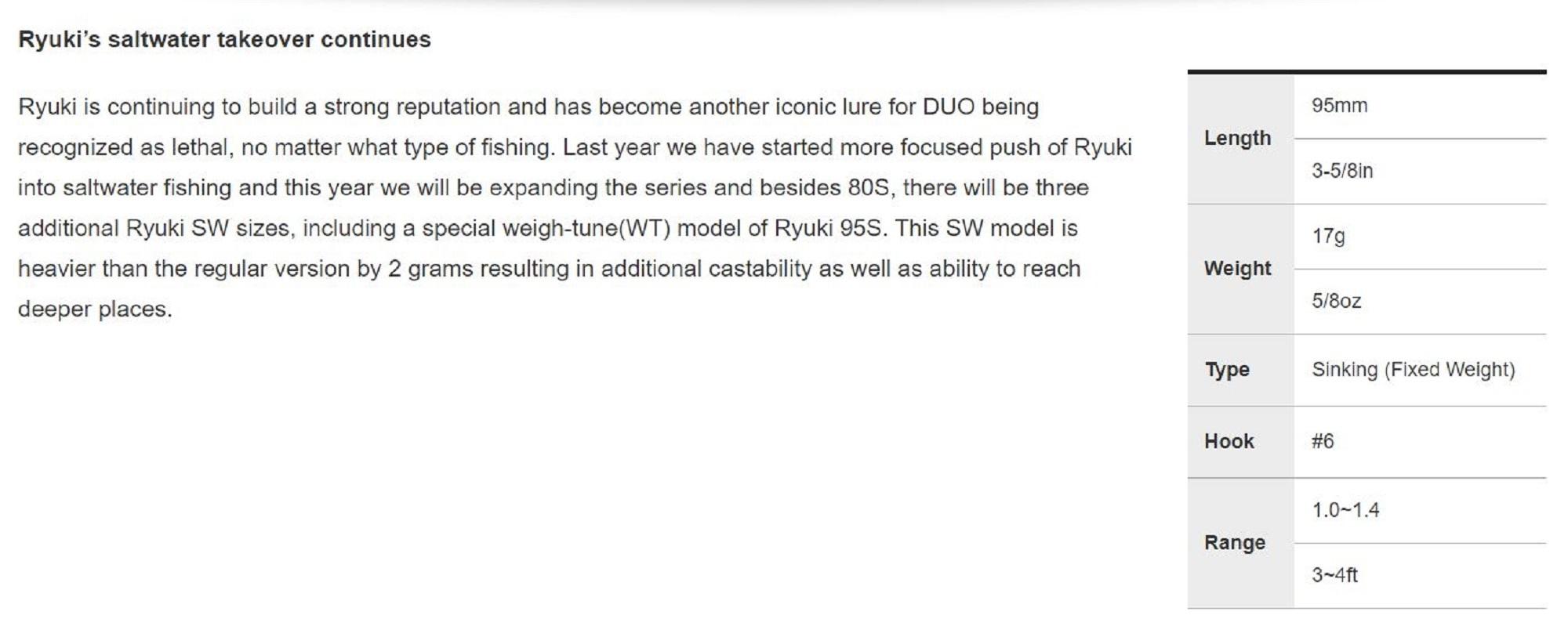 Duo Spearhead Ryuki 95S Weight Tune Sinking Lure CYA0582 (3234)-image