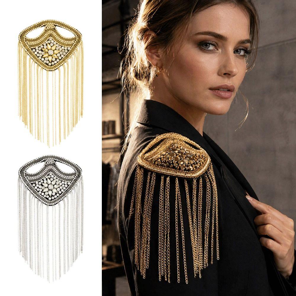 Beaded Decoration Shoulder Brooch Pin Metal Punk Style Shoulder Badge Clothing Accessories