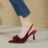 High-heeled bag head sandals women's new red bow with back empty pointed high heels stiletto