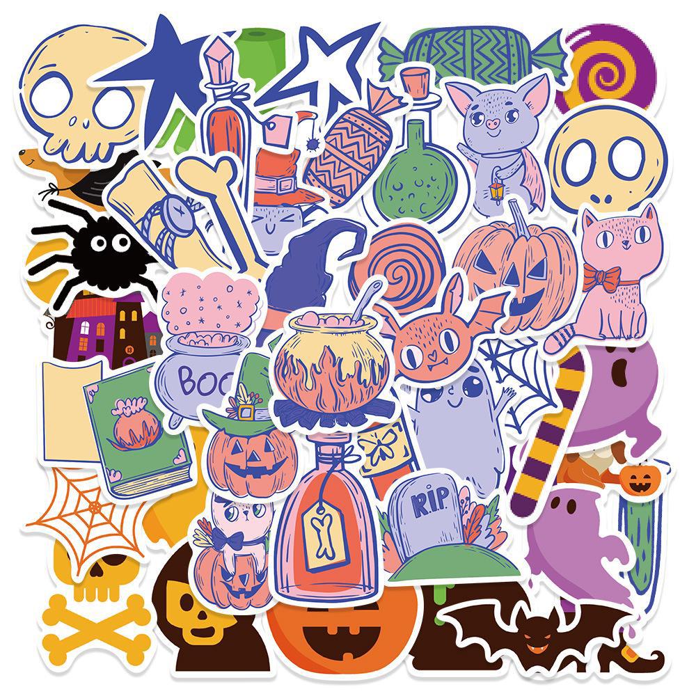 50 Halloween-tema morsomme vanntette klistremerker for flasker, kofferter og dekorasjon
