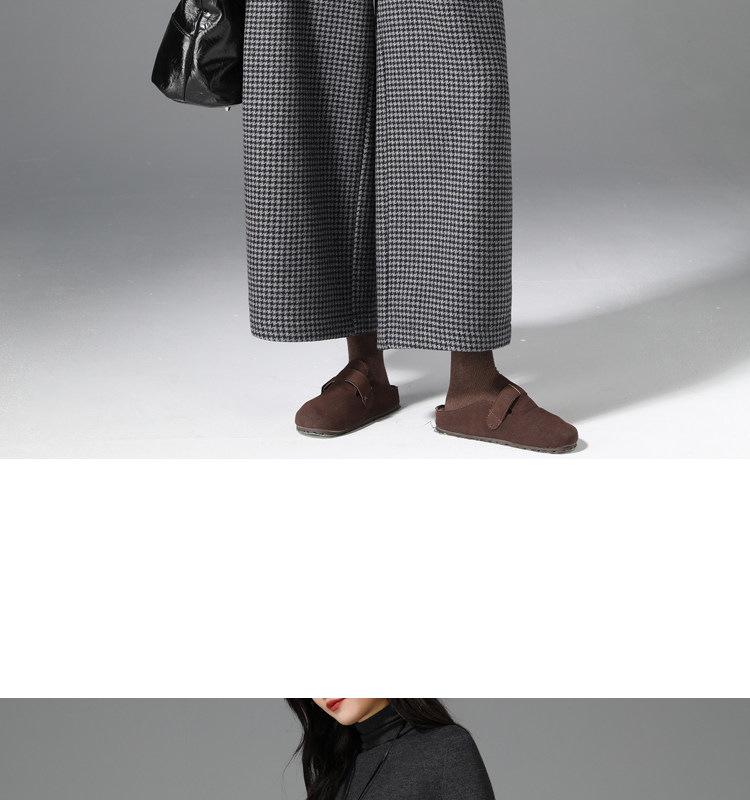 Women's High-Waisted Woolen Wide-Leg Plaid Pants with Velvet Lining for Autumn/Winter – Petite Casual Style.