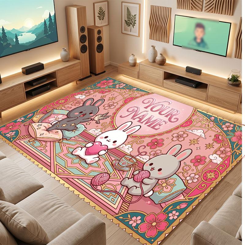 Celebration Theme Crystal Velvet Floor Rug Personalized Custom Name Text Warm Carpet Home Decoration