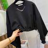 Sweatshirt Women's Short Thin Top Loose Drawstring Round Neck
