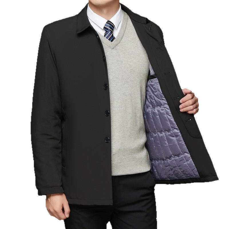 Men's Winter Lapel Jacket - Cotton Coat for Business, Middle-Aged & Elderly