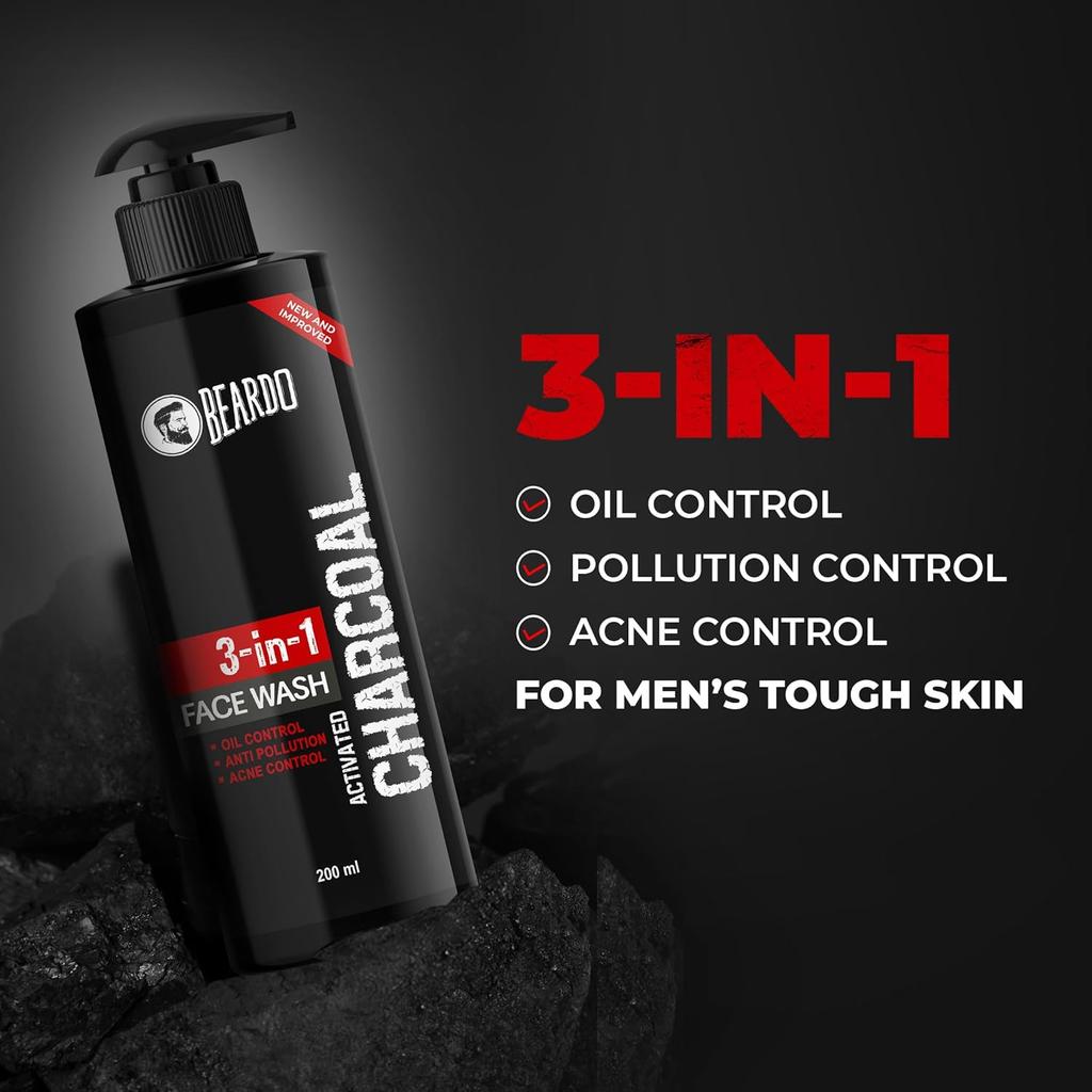 Beardo Activated Charcoal Face Wash For Men 200 Ml Oil Control Deep Clean Pore Care Daily Use Skin Refresh Cleanser