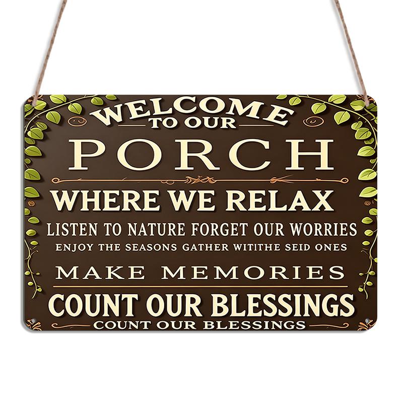2D Flat, 1pc Vintage Aluminum "Welcome To Our Porch" Sign - 8x12 Inch Seasonal Greeting Wall Decor, Easy To Install, No Electricity Required