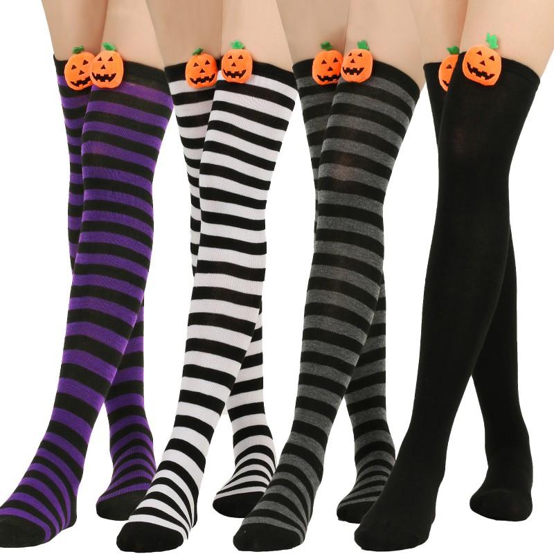 Halloween Striped Over Knee Socks Cartoon Demon Casual Women