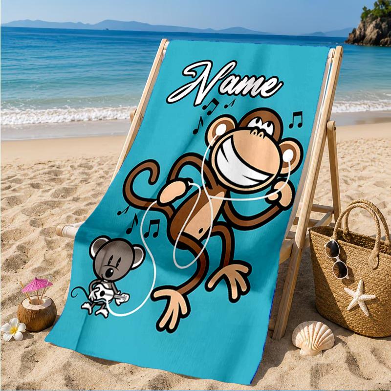 Custom Name Monkey Refuses Listen Heart In Space Adventure Microfiber Beach Towel, Lightweight for Summer Travel, Swimming Pool Fan Gift