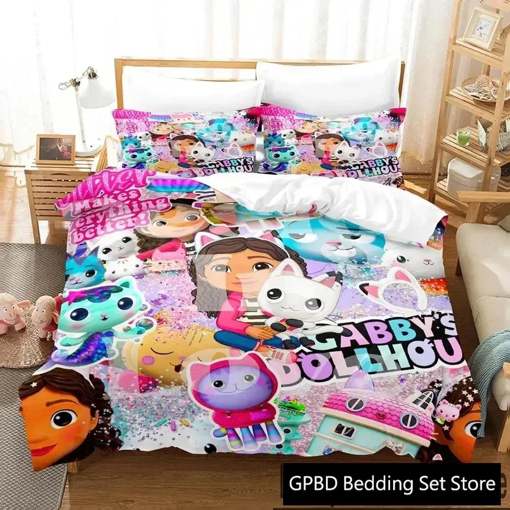 3D Print Cartoon Gabbys Dollhouse Bedding Set Double Twin King Duvet Cover Comforter Pillowcase Boys Girls Adults Bedroom