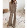 2026 Autumn/Winter Solid Batwing Sleeve Knit Two-Piece Set with Drawstring High-Waist Wide-Leg Pants