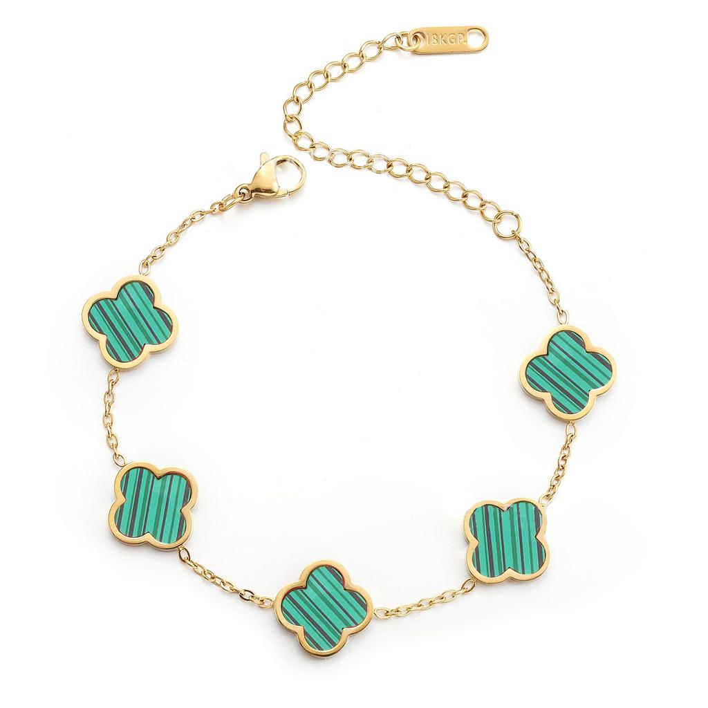 Trendy 18K Gold Plated Clover Lucky Bracelet White Black Red Green Flower Four Leaf Link Jewelry Gifts Bracelets for Women