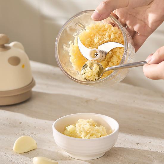 Electric Garlic Chopper with Stainless Steel Blades Mini Food Processor for Mincing Purees Portable Kitchen Gadget for Home Camping Travel