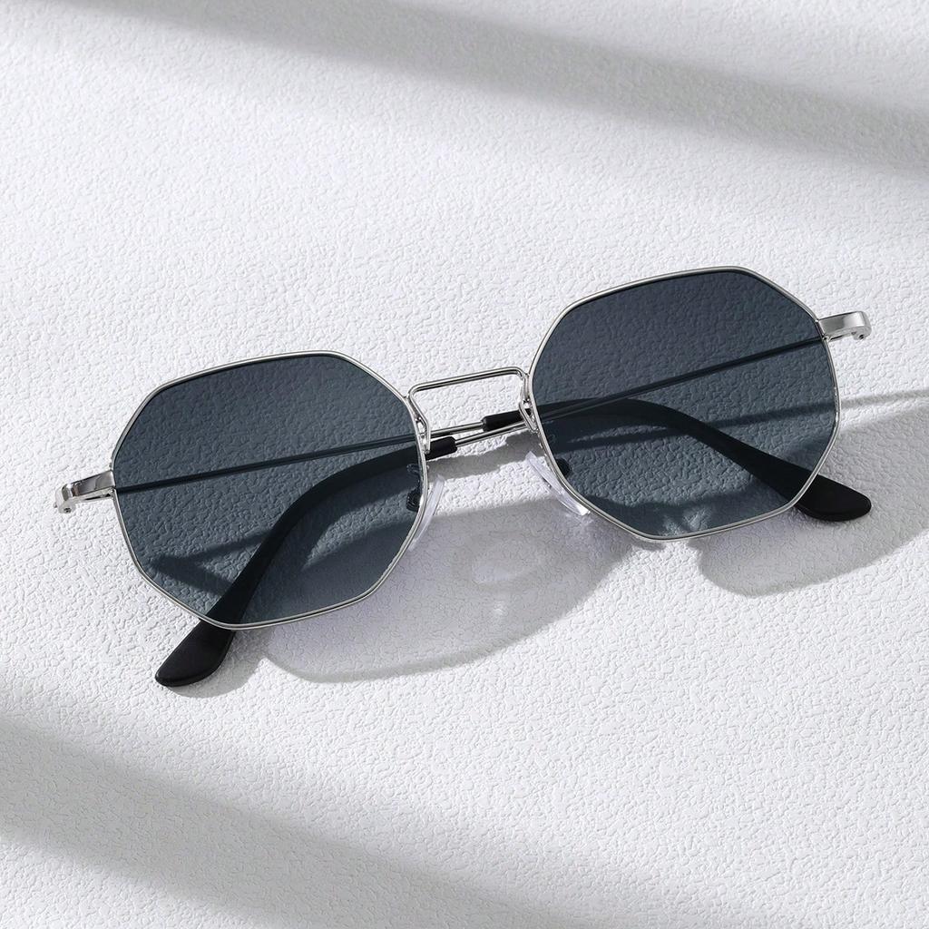 1Pc Men Classic Metal Geometric Frame Silver Fashion Glasses For Outdoor Cycling Fishing Daily Accessories