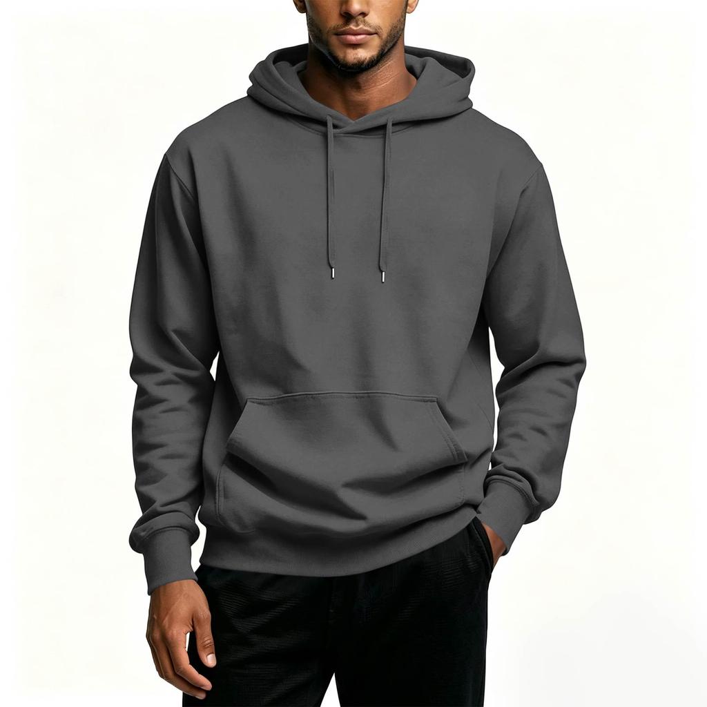 Men's Casual Color Hoodie with Front Pocket for Daily Wear
