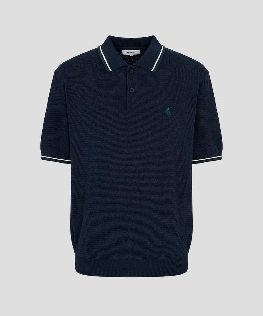 Binpolmen Crochet Tipping Collar Neck Knit Navy