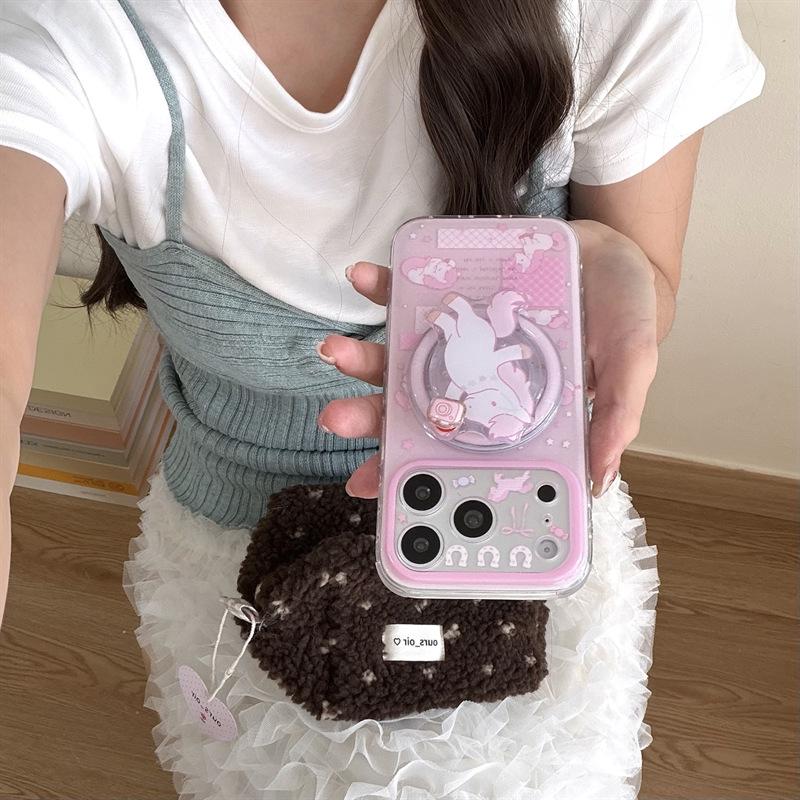 Magnetic Horse Bracket - Pink Camera Compatible with iPhone 17/16 Pro Max/15/14 Trendy Case