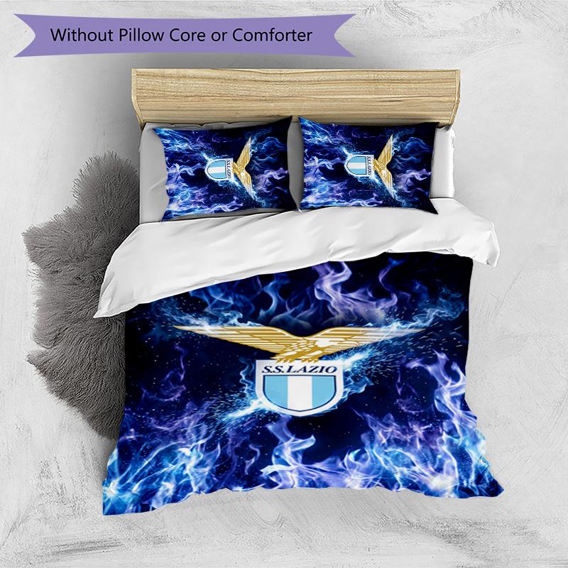 Set Biancheria da Letto 3 Pezzi Stampato Lazio FC Traspirante Copripiumino con Federe Biancheria da Letto Decorativa per Camera da Letto Casa