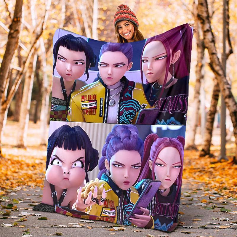 KPOP Hunter Flannel Blanket Soft Warm All-Season Throw, Design for Camping, Car Travel, Hiking Sofa, Bed, Office Perfect Gift for Parties