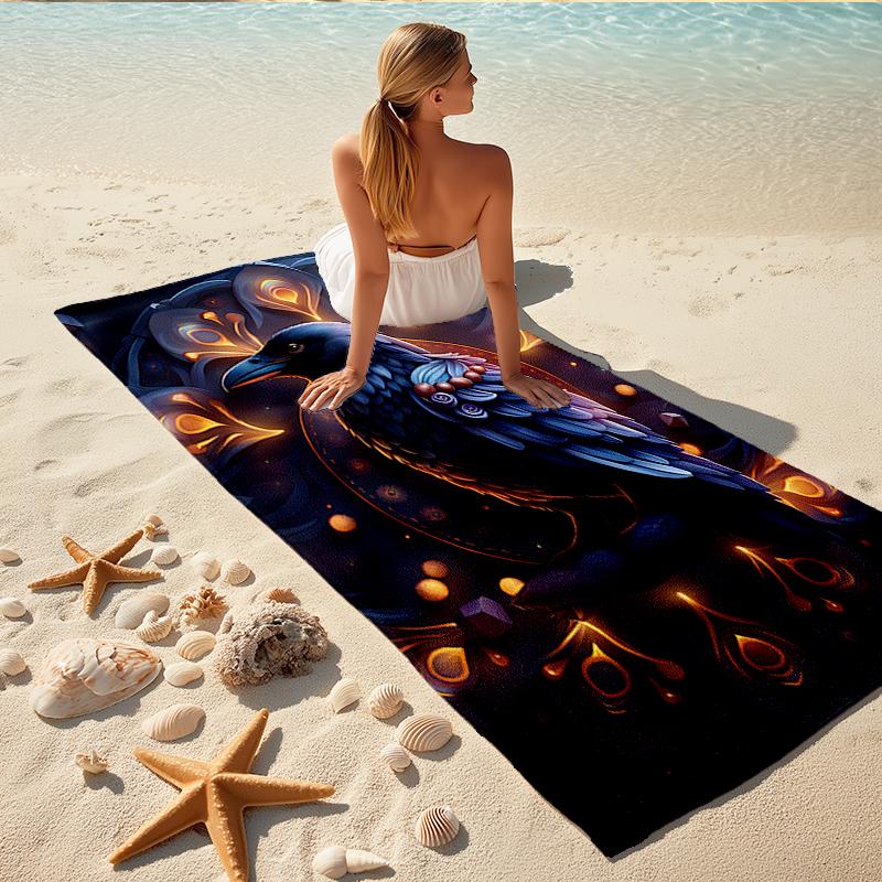 1Pc Mystical Raven Artwork Beach Towel Quick Dry Multiuse For Beach Pool Gym Yoga Home Travel Christmas Halloween Xmas Gift G126