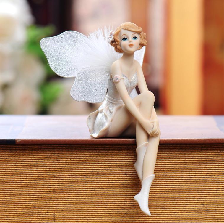European Cute Elf Girls Resin Angel Figurines Office Desk Fairy Statue KTV Bar Ornaments Decor Home Furnishing Decoration Crafts