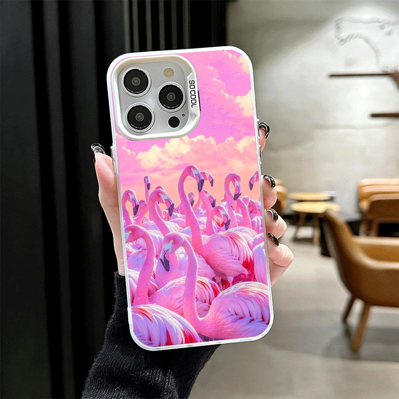 Pink Red Dreamy Flamingo Shockproof Phone Case for iPhone 17 Air 16 16E 15 Pro Max 14 Plus 13 Mini 12 Back Cover Anti Fall Funda
