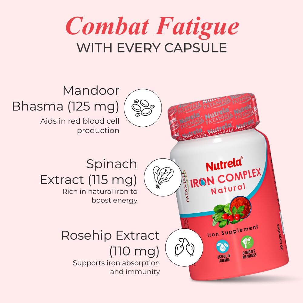 Nutrela Ijzercomplex Vegetarische Natuurlijke Capsules 30 Stuks Pak van 1 voor Energie & Vitaliteit Boost