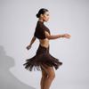 Abito Latino da Ballo per Adulti da Donna Set con Top in Rete e Seta Gonne con Frange Sasha Professionale Costumi per Pratica Esibizione Cha-Cha Samba