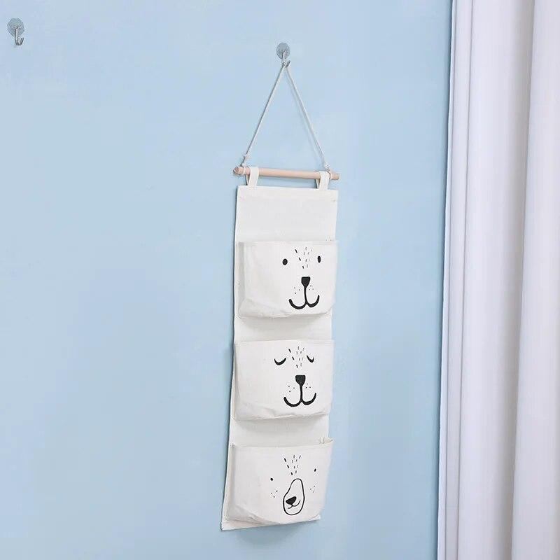 3 Pockets Cute Wall Mounted Storage Bag Closet Organizer Clothes Hanging Storage Bag Children Room Pouch Home Decor