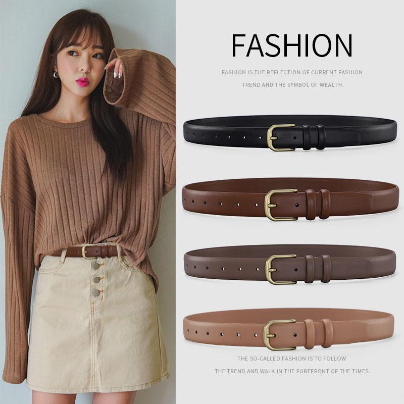 Women'S Belt Women'S Fine Needle Buckle Belt Women'S Pure Cowhide Simple With Denim Suit Skirt Belt