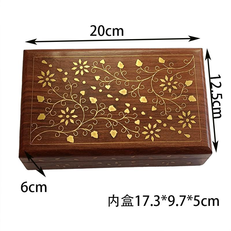Handcrafted Copper Inlaid Solid Wood Box Jewelry Organizer Indian Rosewood for Watches Stamps Gold Bars