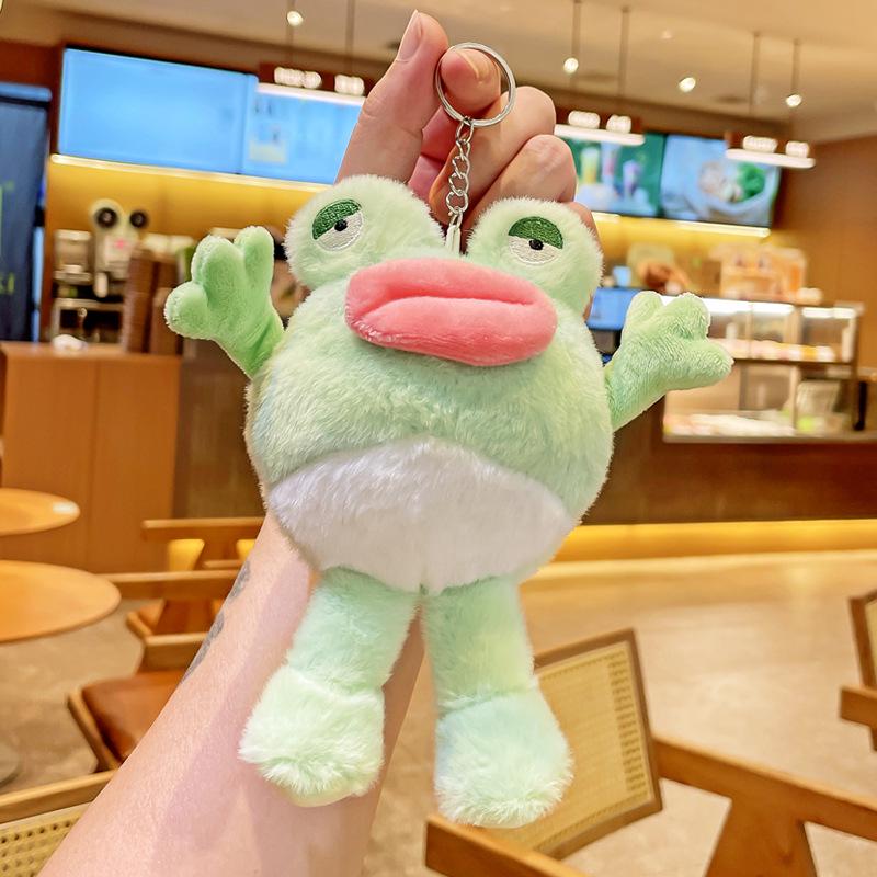 Plush Big Mouth Frog Cartoon Keychain: Cute Backpack Pendant for Students, Fun Couple Gift for Back To School