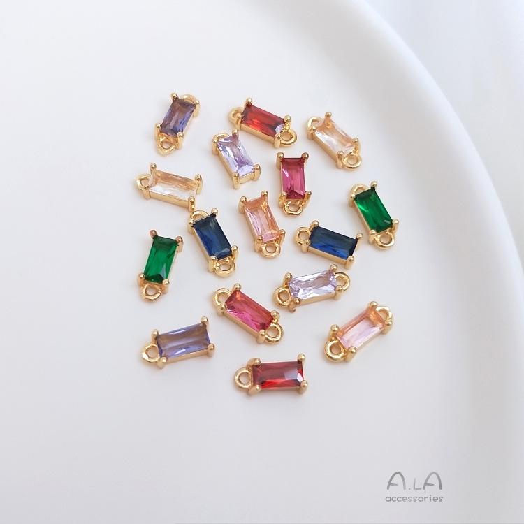 14K Gold Filled Color Preserving Rectangle Zircon Double Pendant, Handmade Charm for DIY Bracelet Jewelry.