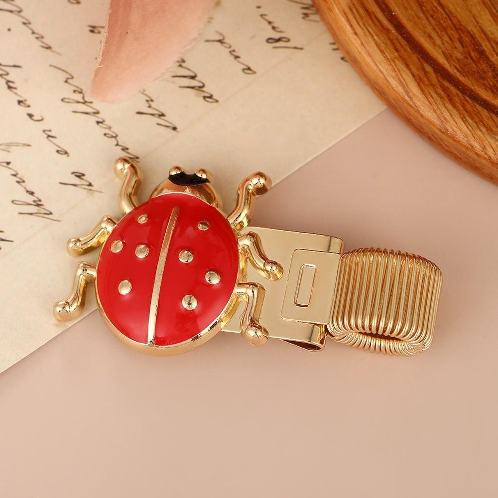 

Metal Spring Pen Clips Anti-lost Pencil Holder Cute Ladybug Pen Holder for Notebook Journal Red-Gold