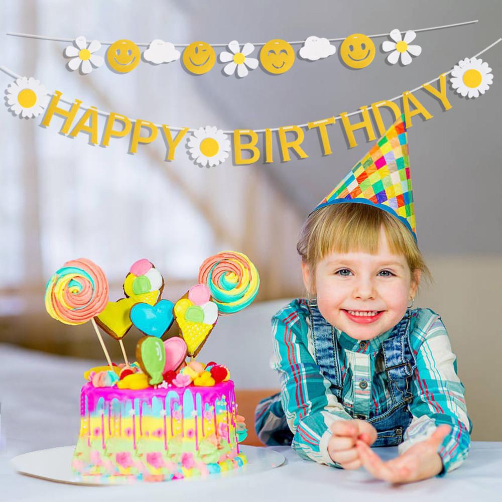 Adorable Daisy Themed Happy Birthday Flags For Kids Party Decoration Setup And