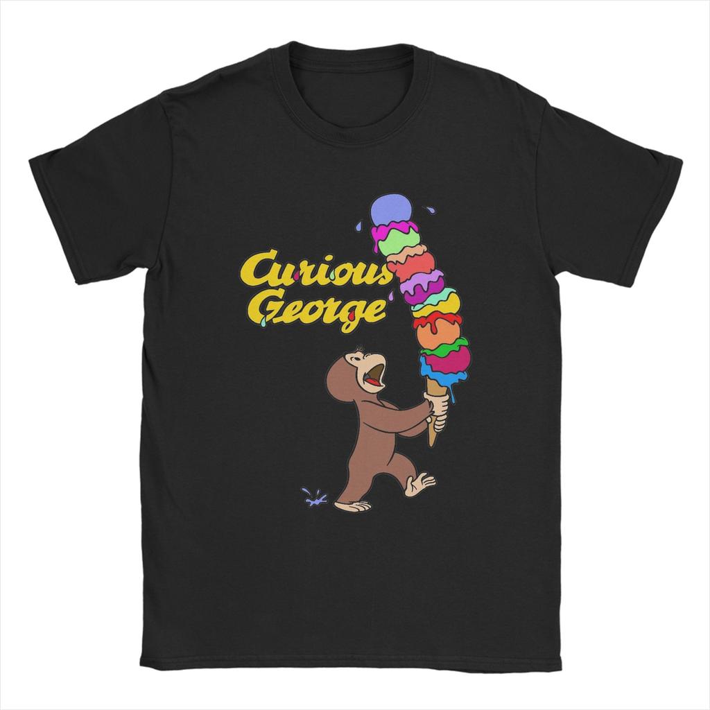 Cartoon  Banana Cute Brown Monkey T Shirt Cotton Fun T-Shirts Crewneck Curious George Tees Short Sleeve Clothes Plus Size